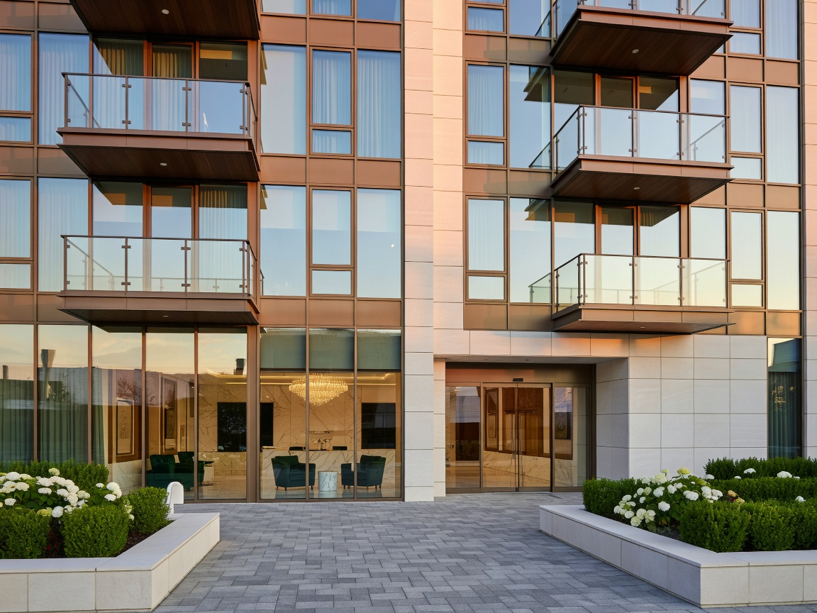 Detailed facade of modern luxury hotel in Ontario