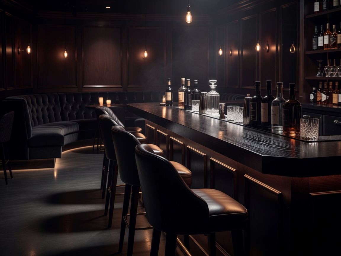Elegant dark-toned lounge bar setting