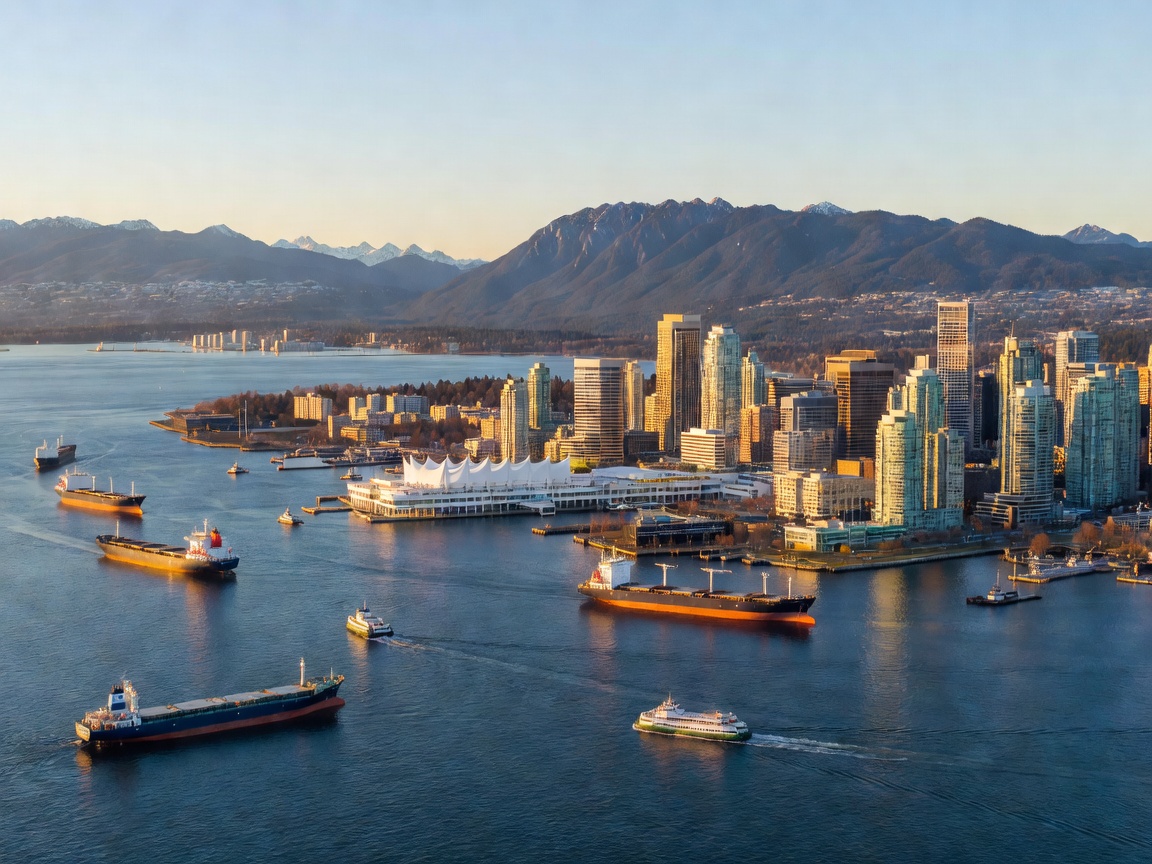 Skyline view of Vancouver cityscape and harbour